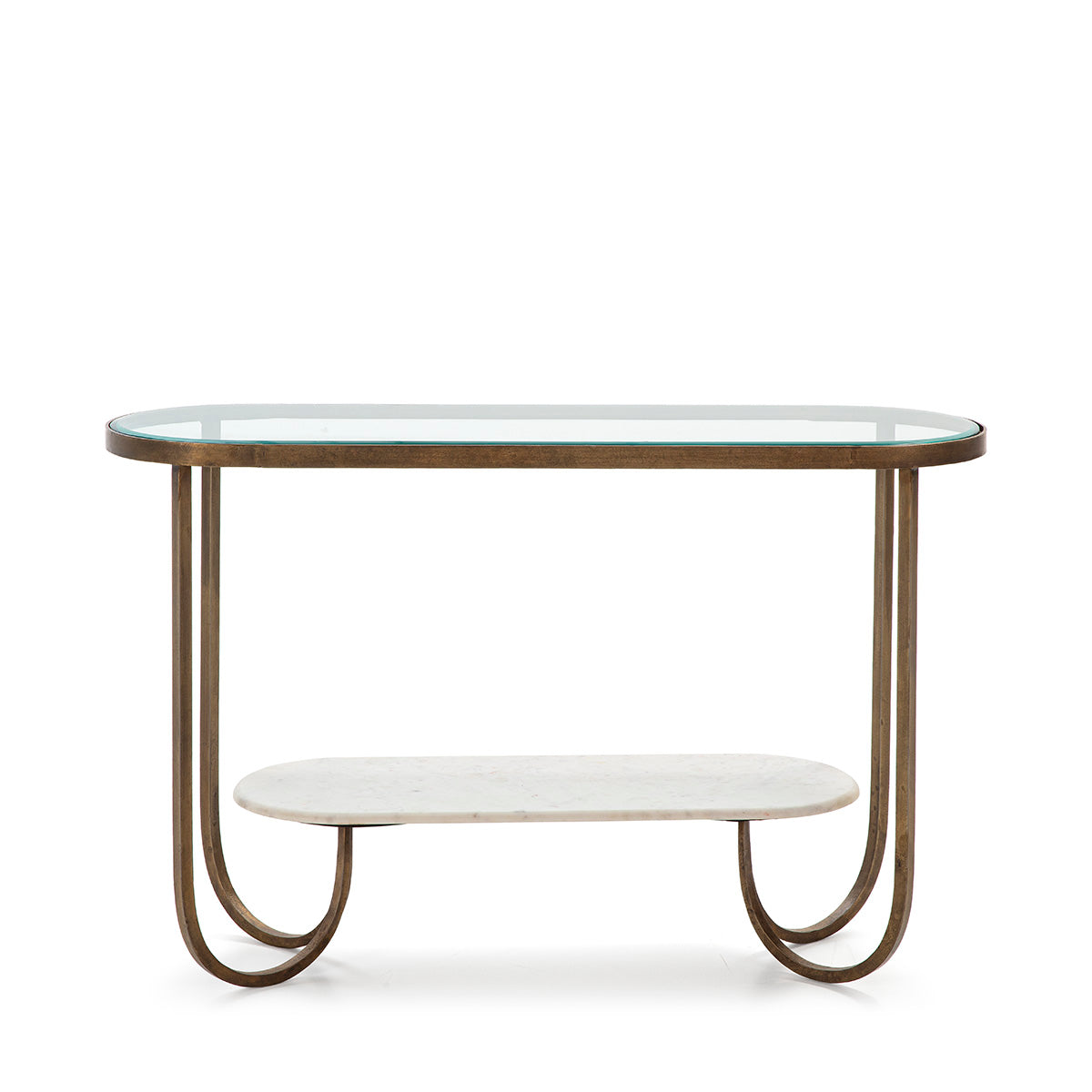 Consola din Sticla Marmura Alba cu Picioare din Metal Auriu Thai Natura