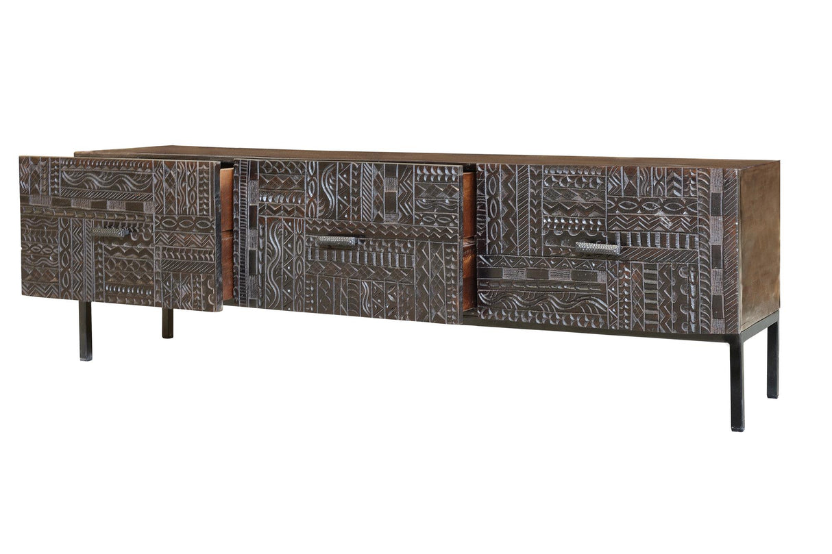 Comoda TV din Lemn Mango cu Sertare Hieroglifice și Picioare din Fier Giner y Colomer