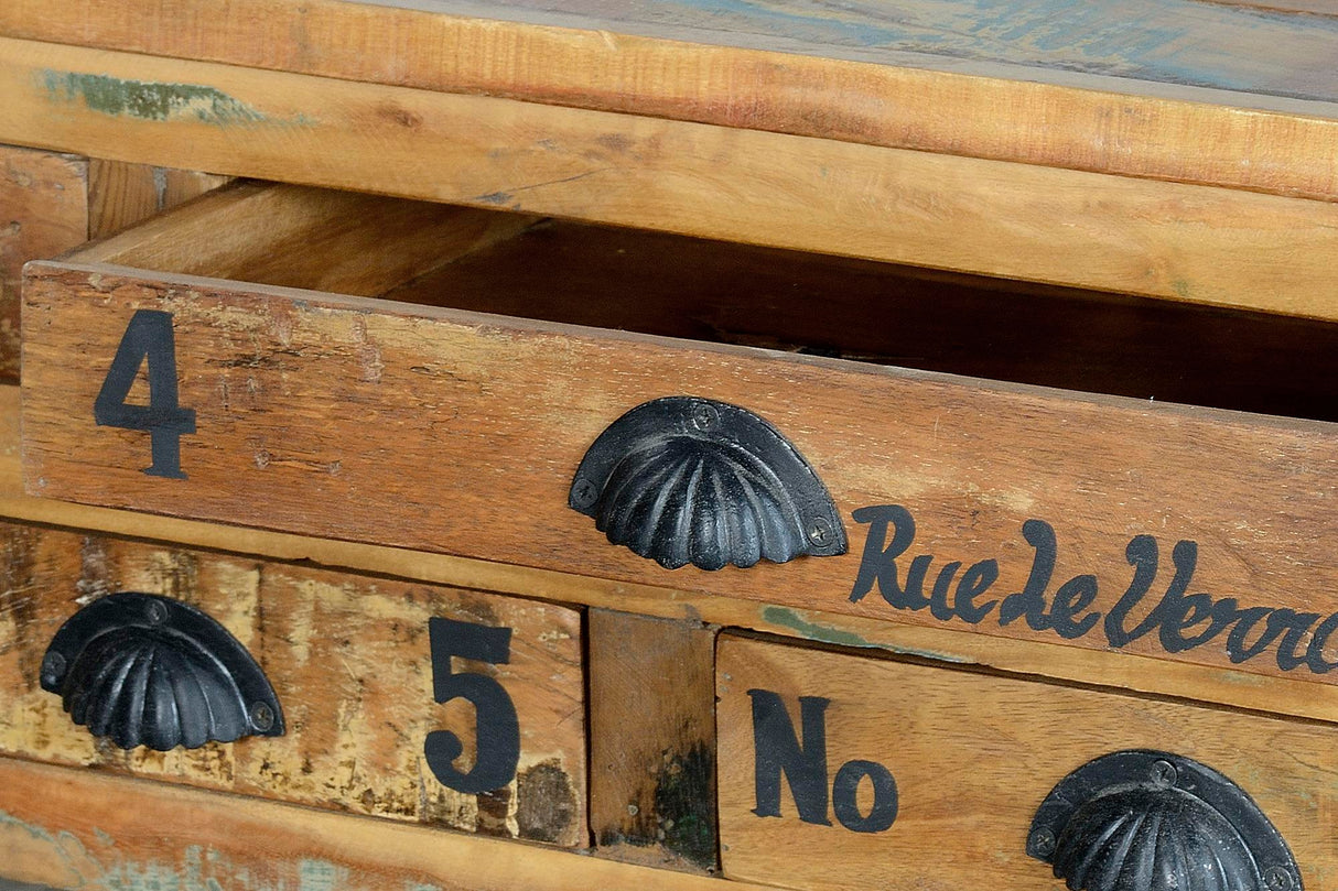 Masa de Cafea din Lemn Reciclat cu 5 Sertare si Depozitare Mare Giner y Colomer