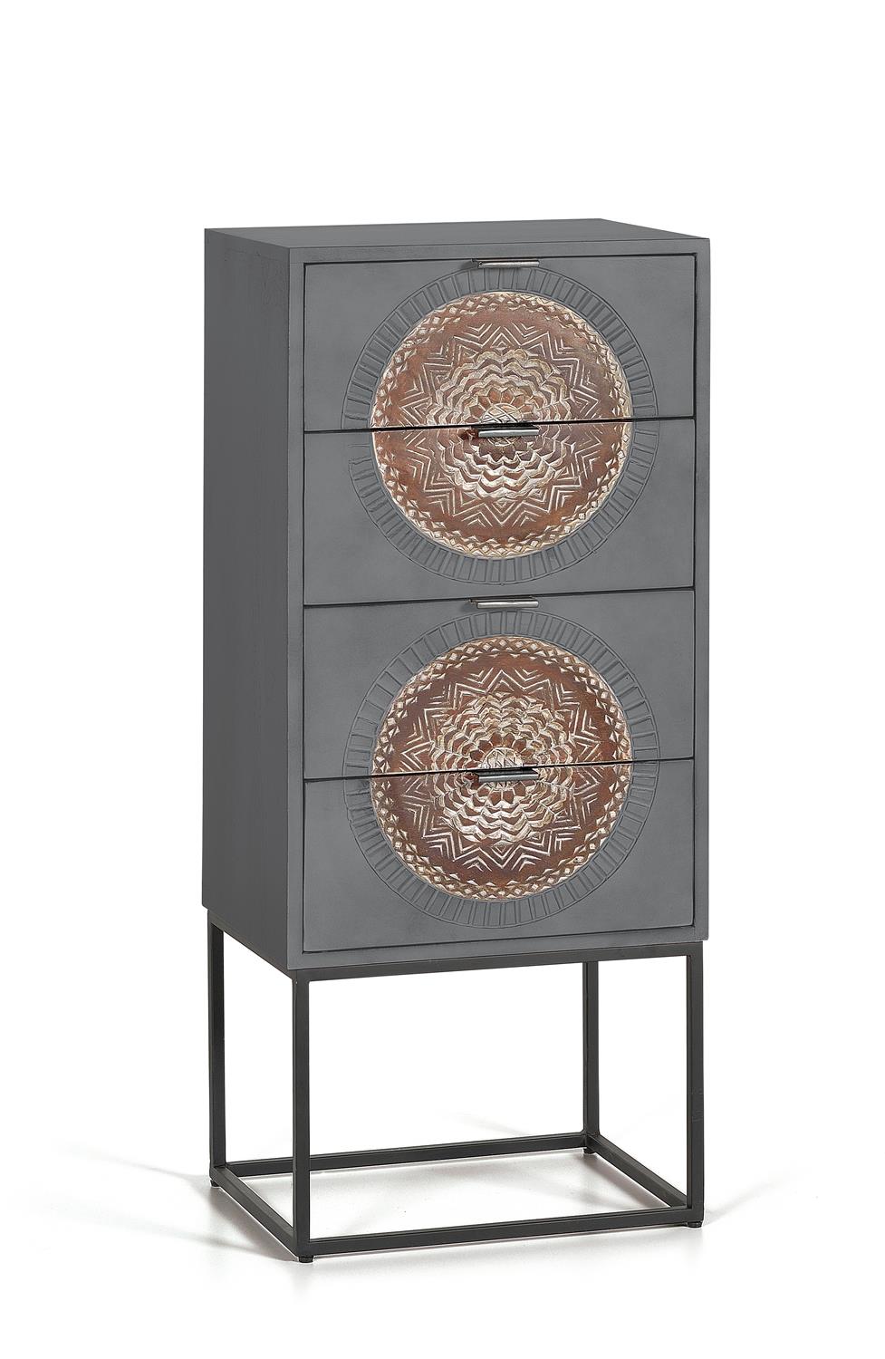 Comoda din Lemn de Mango cu Baza Metalica si Detalii Sculptate Manual Giner y Colomer