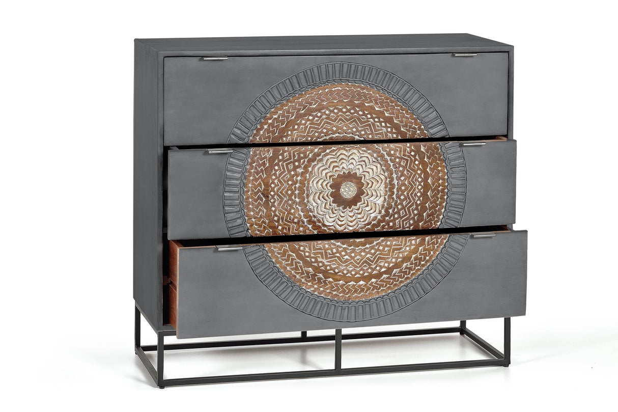 Comoda cu 3 Sertare din Lemn de Mango si Baza Metalica Giner y Colomer