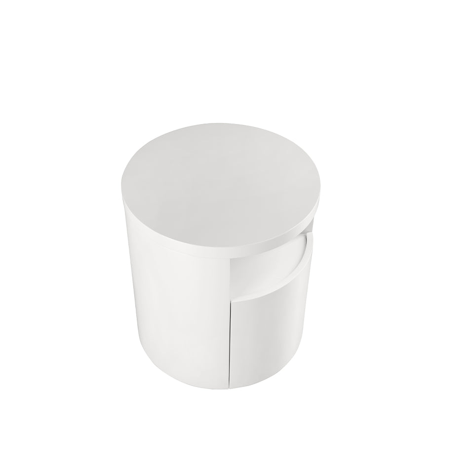 Noptiera Rotunda Alba cu Sertar Soft-Close Angel Cerda