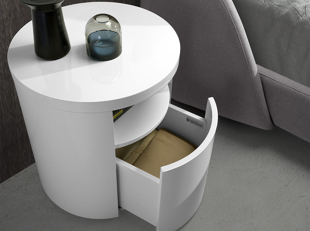 Noptiera Rotunda Alba cu Sertar Soft-Close Angel Cerda