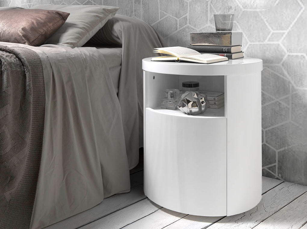 Noptiera Rotunda Alba cu Sertar Soft-Close Angel Cerda