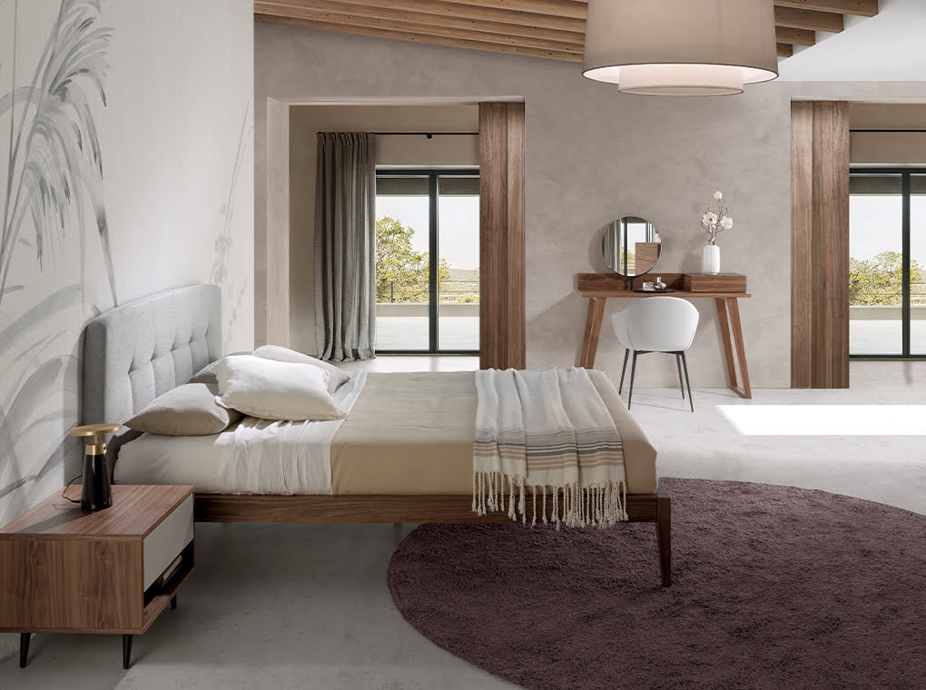 Pat Tapitat cu Stofa Gri si Structura din Lemn Masiv Angel Cerda