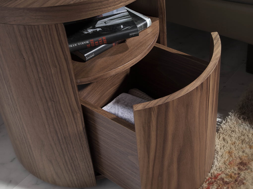 Noptiera Rotunda din Nuc cu Sertar Moale Angel Cerda