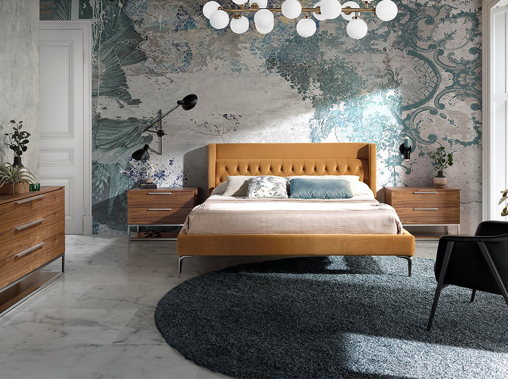 Pat dublu tapitat cu material catifelat matlasat Angel Cerda