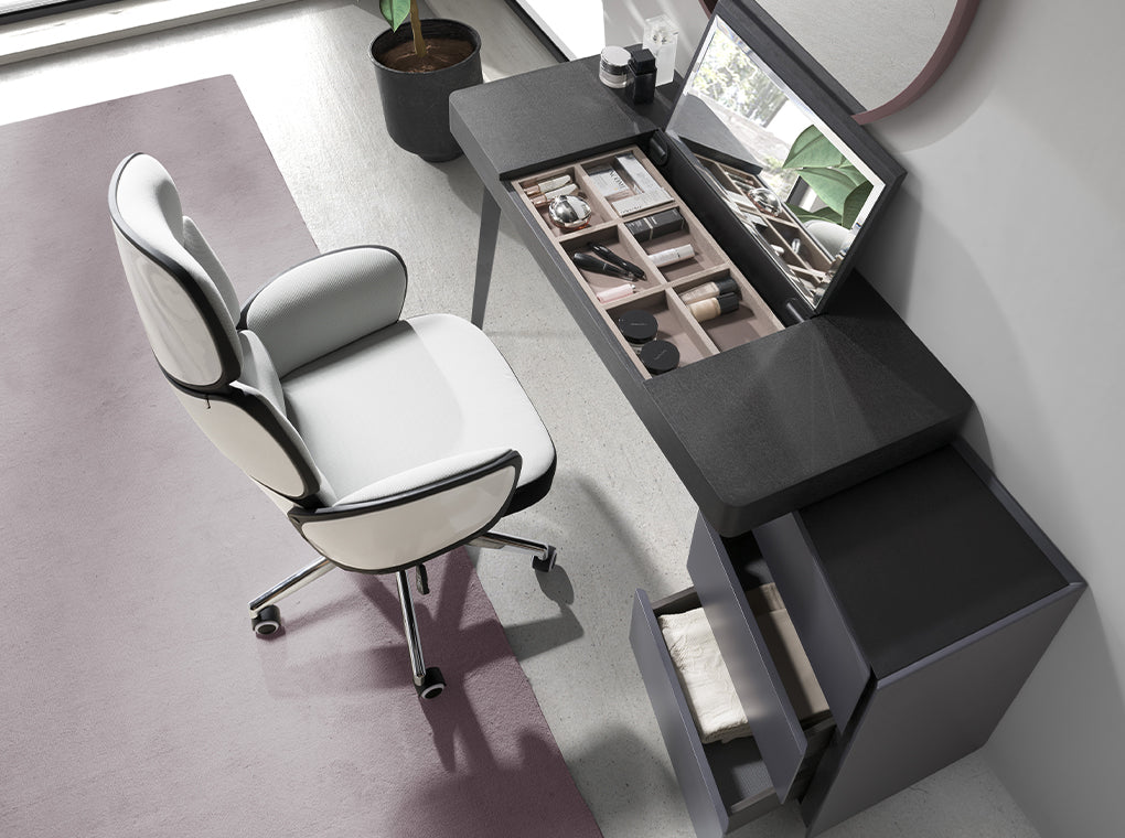 Masa de Toaleta Neagra cu Oglinda Pliabila si Sertare Angel Cerda