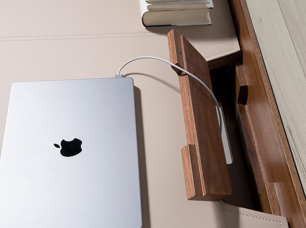 Birou din Lemn Masiv de Nuc cu Tapiterie din Piele Angel Cerda