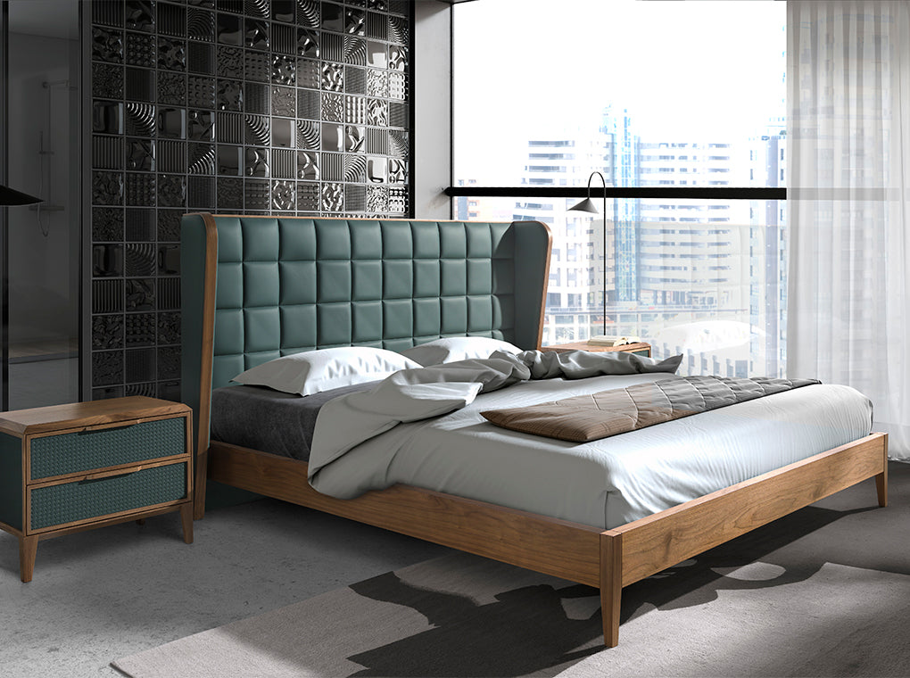 Patul din Eco-Piele Verde Inchis cu Design Modern Angel Cerda