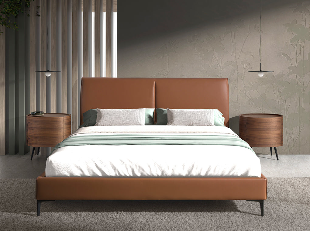 Pat din Piele Ecologica Maro cu Structura din Otel Inoxidabil Angel Cerda