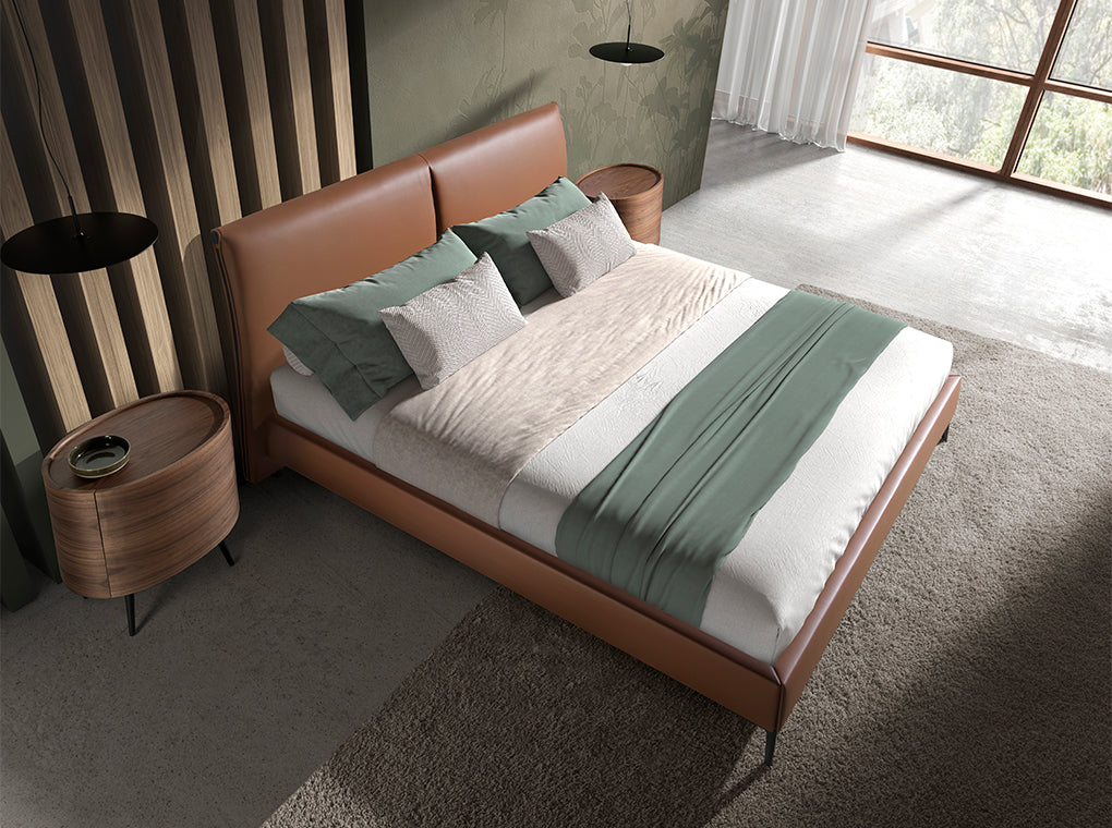 Pat din Piele Ecologica Maro cu Structura din Otel Inoxidabil Angel Cerda