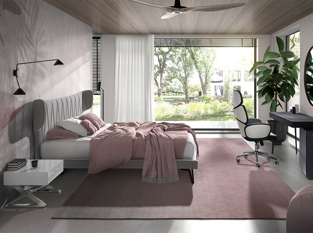 Pat din Stofa Gri Deschisa cu Structura din Otel Inoxidabil Angel Cerda