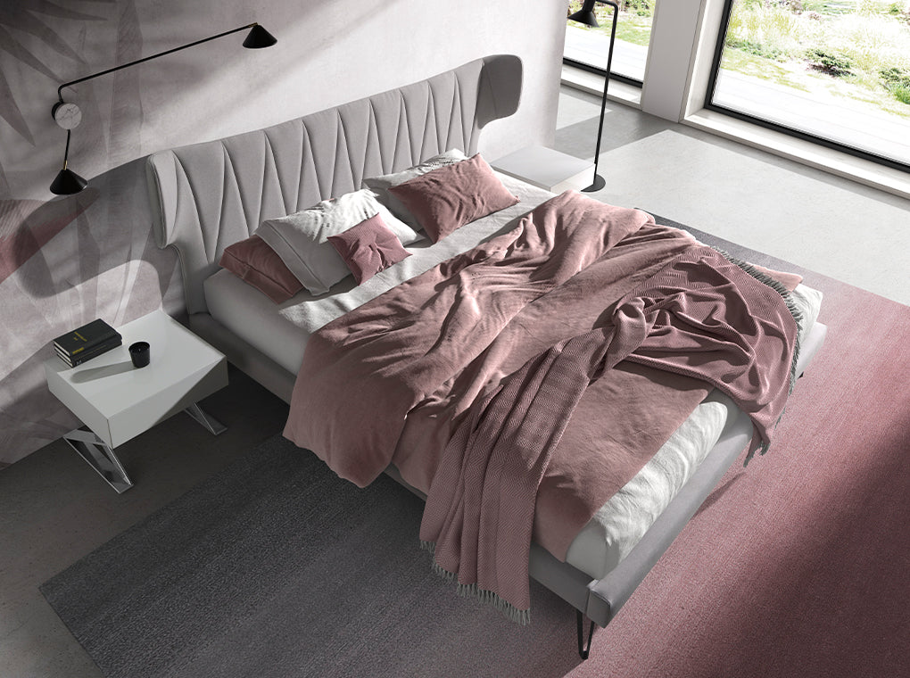 Pat din Stofa Gri Deschisa cu Structura din Otel Inoxidabil Angel Cerda