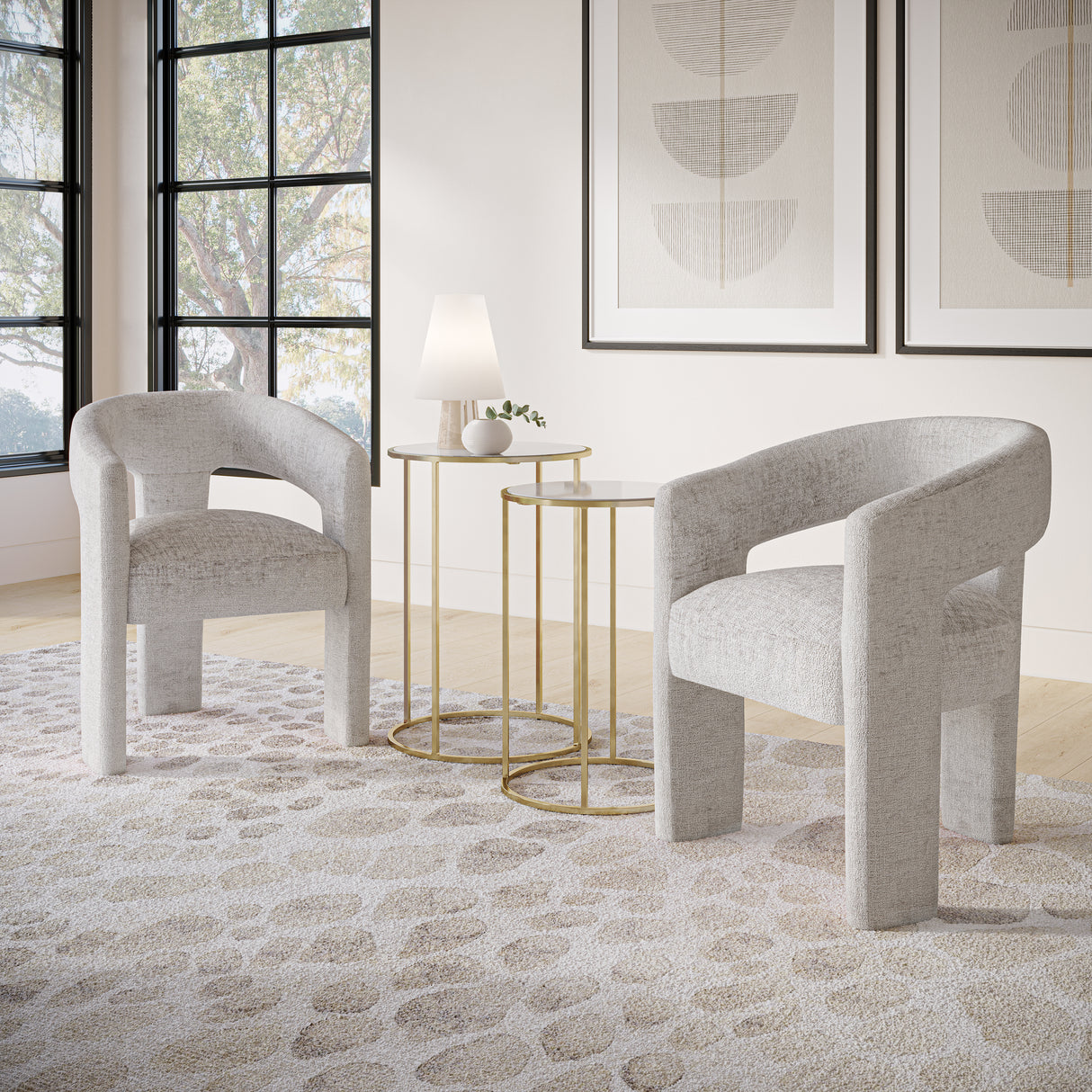 Scaun Tapitat Gri-Argintiu cu Forme Sculptate Livin Hill