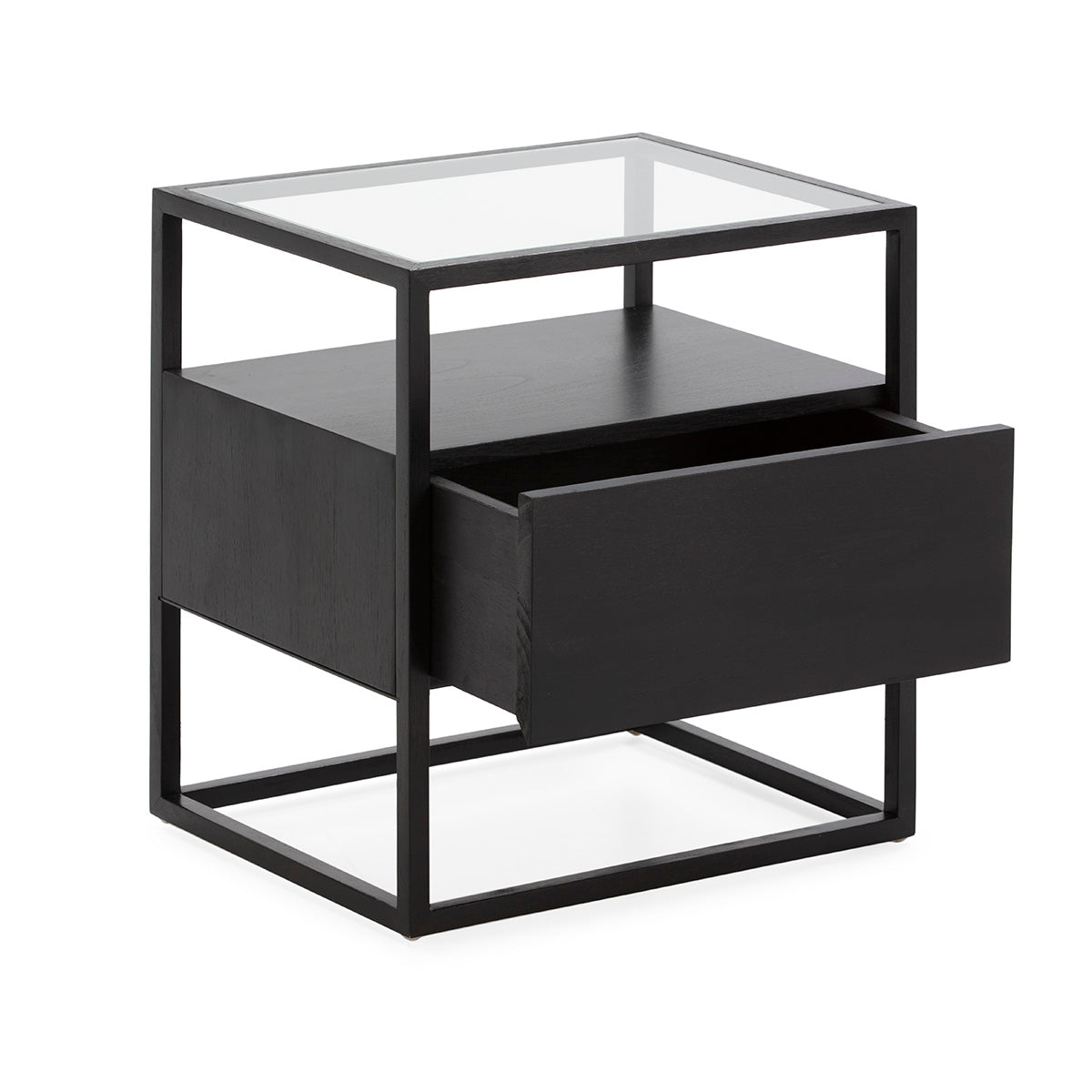 Noptiera din Lemn Negru Sticla cu Sertar Thai Natura