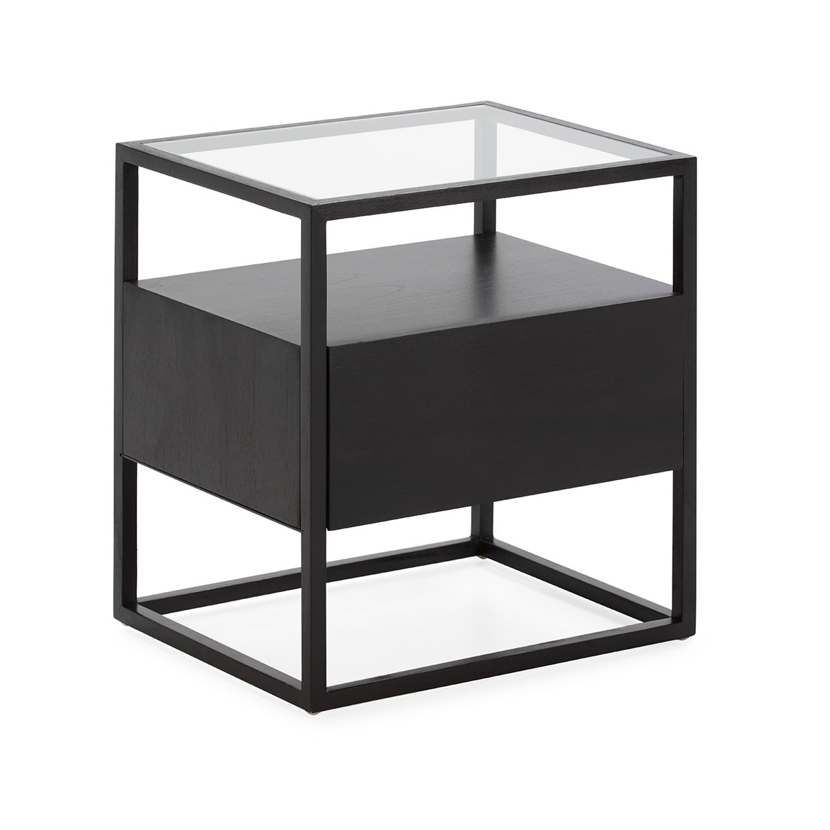 Noptiera din Lemn Negru Sticla cu Sertar Thai Natura