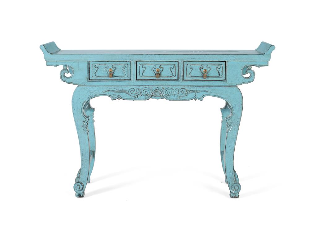 Consola cu 3 Sertare din Lemn de Ulm in Nuanta Albastru Giner y Colomer