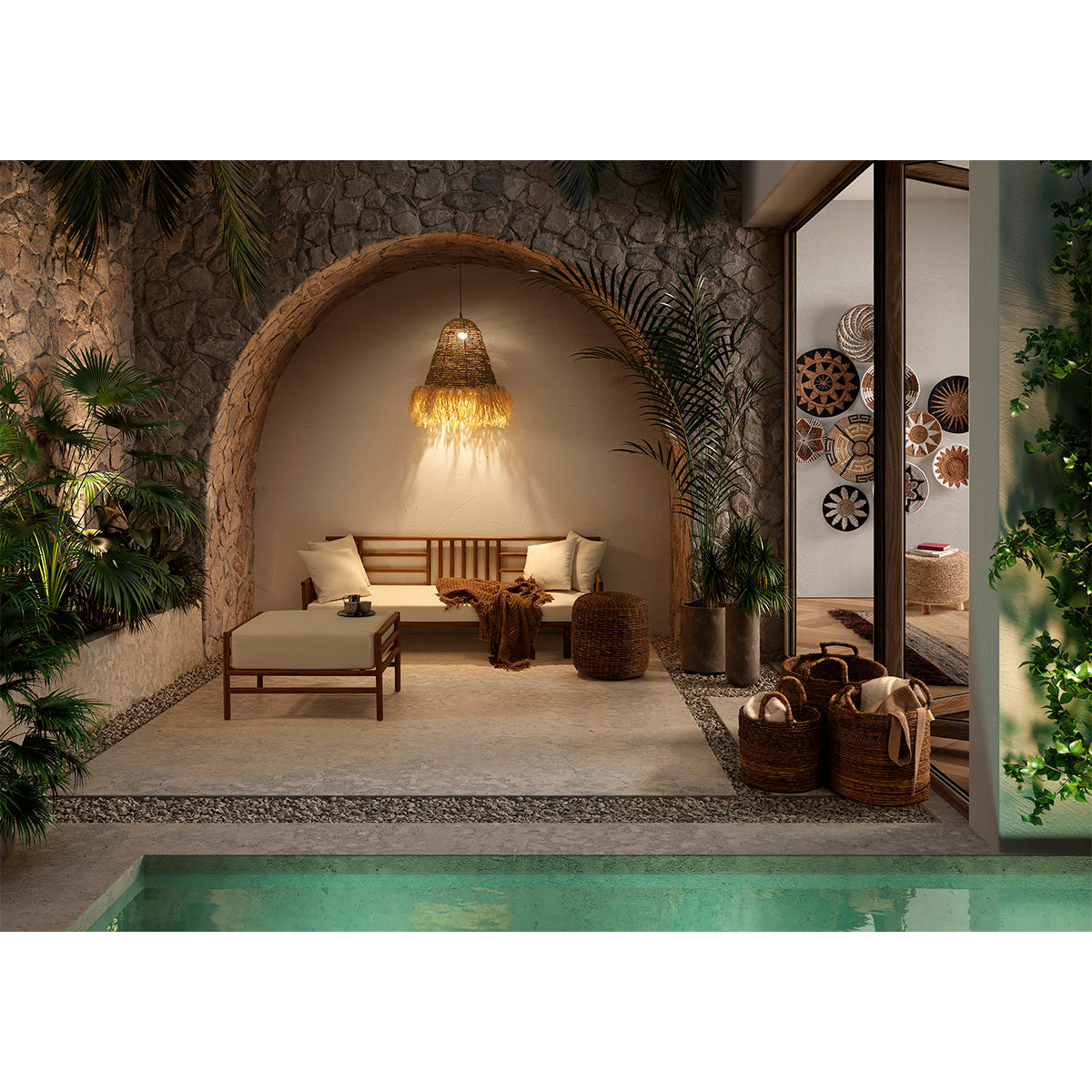 Taburet din Stuf de Apa Scaun Masa Laterala Thai Natura