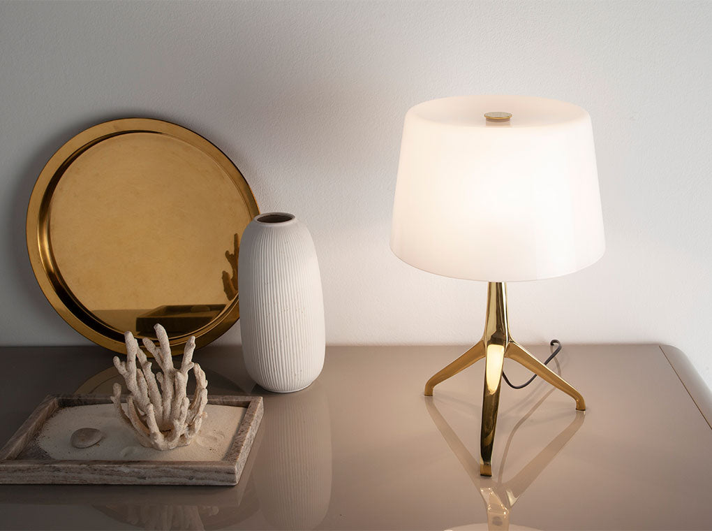 Veioza din Otel Aurit si Sticla Alba Angel Cerda