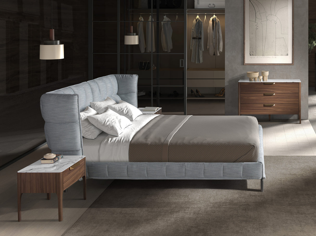 Pat tapițat din stofă gri-albastru deschis 180x200cm 7211 Angel Cerda