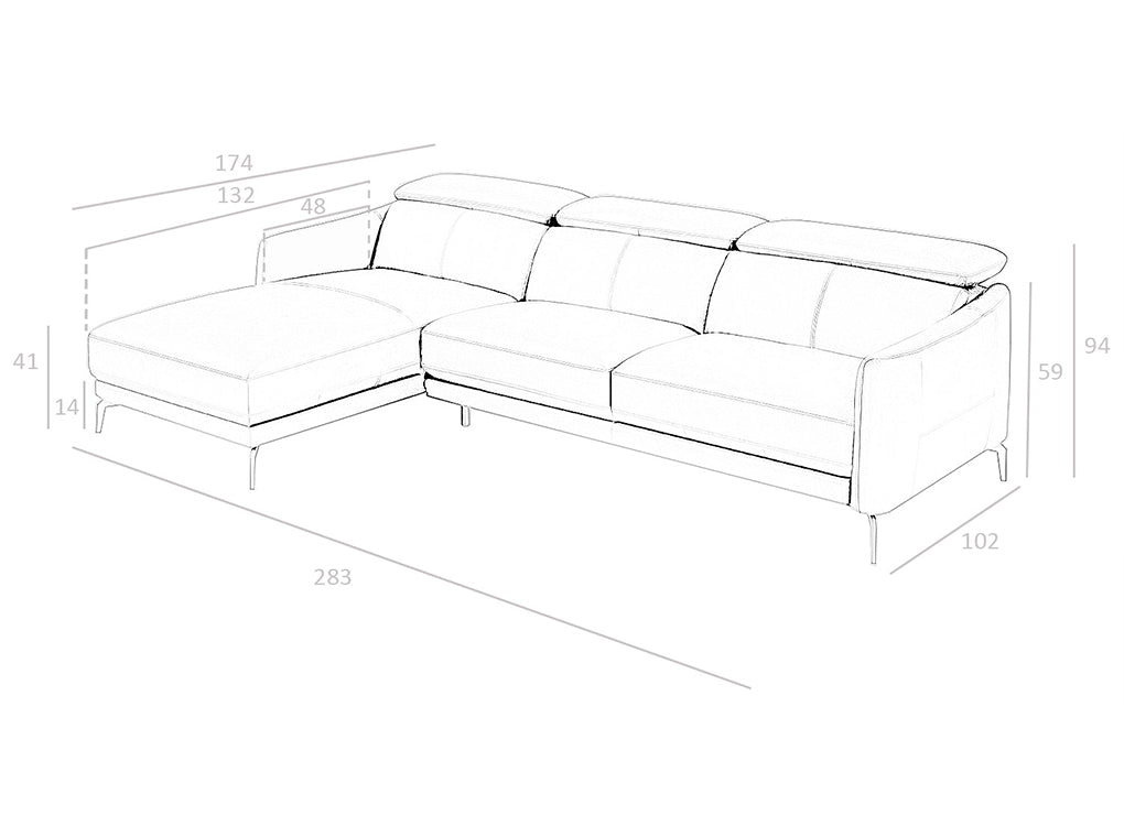 Canapeaua Colt Dreapta cu sezlong din piele neagra de bovina Angel Cerda