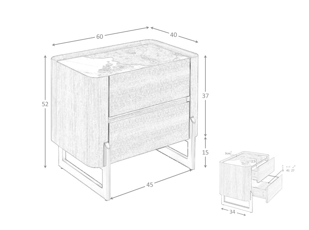 Noptiera din Stejar cu Suport Metalic Angel Cerda