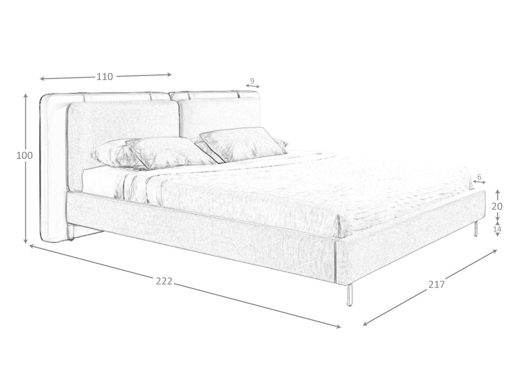 Pat dublu din piele ecologica si tesatura gri cu picioare din otel inoxidabil Angel Cerda