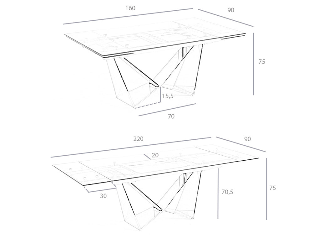 Masa de Dining din Sticla cu Extensii si Picioroare din Otel Inoxidabil Angel Cerda