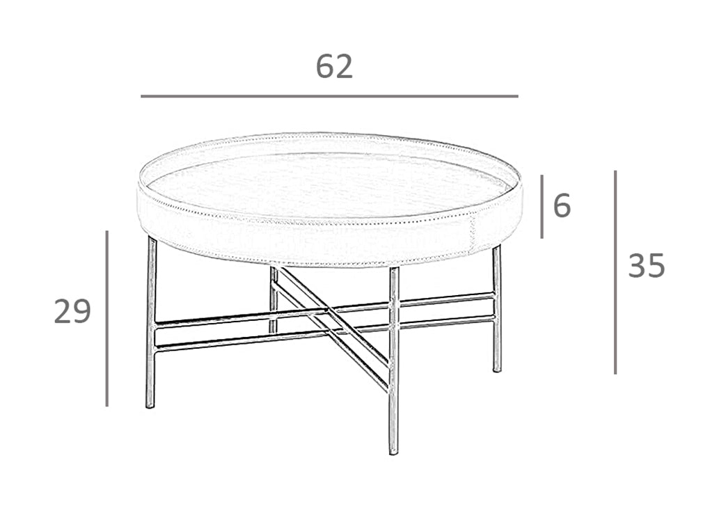 Masa de Cafea Rotunda din Nuc Natural cu Tapiterie din Piele de Vaca Cognac Angel Cerda
