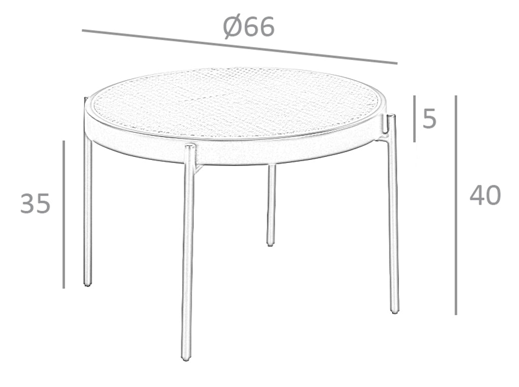 Masa de Cafea Rotunda din Rachita cu Suport Metalic Angel Cerda