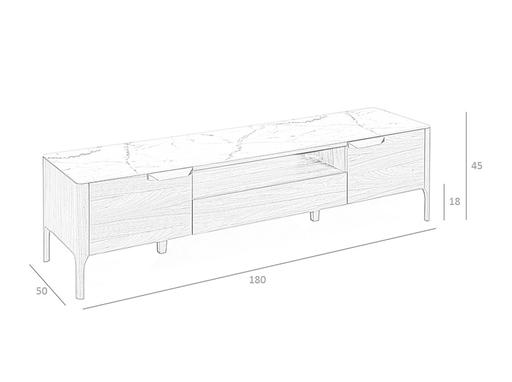 Comoda TV din Nuc cu Blat din Fibra de Sticla cu Efect de Marmura Angel Cerda