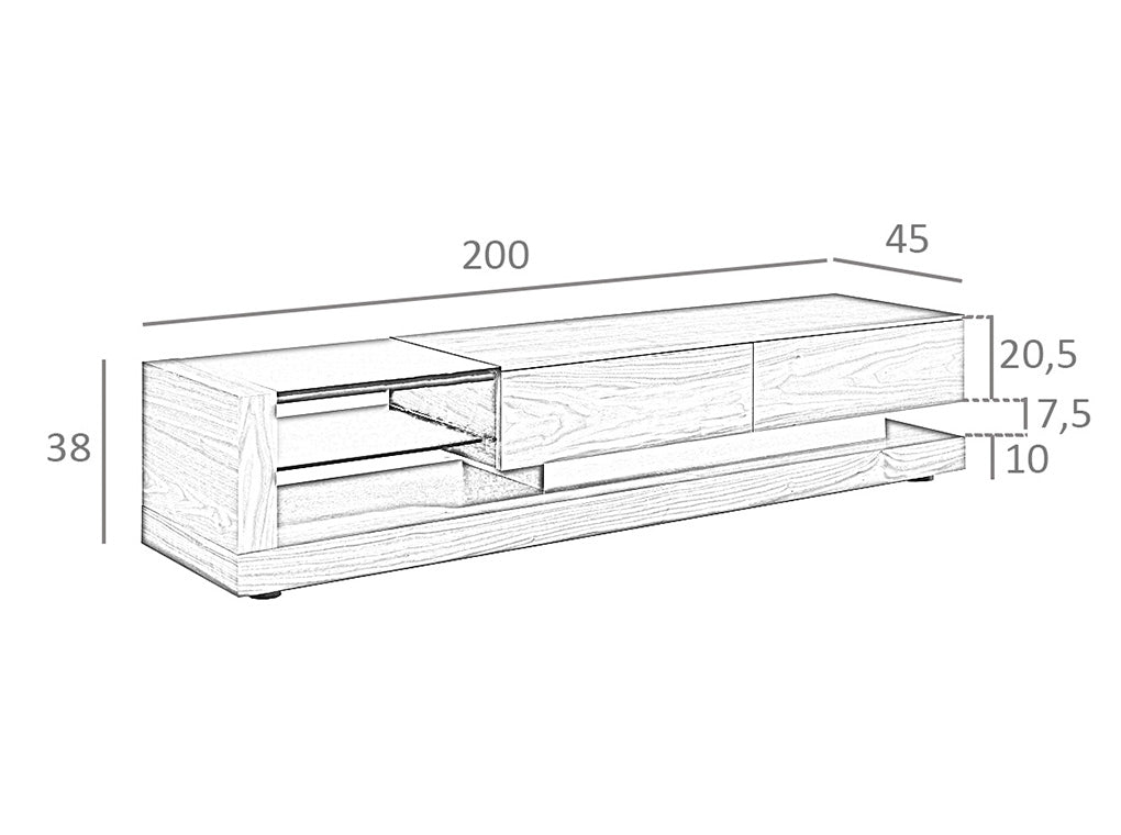 Comoda TV din Nuc si Sticla Neagra cu Sertare si Raft Angel Cerda