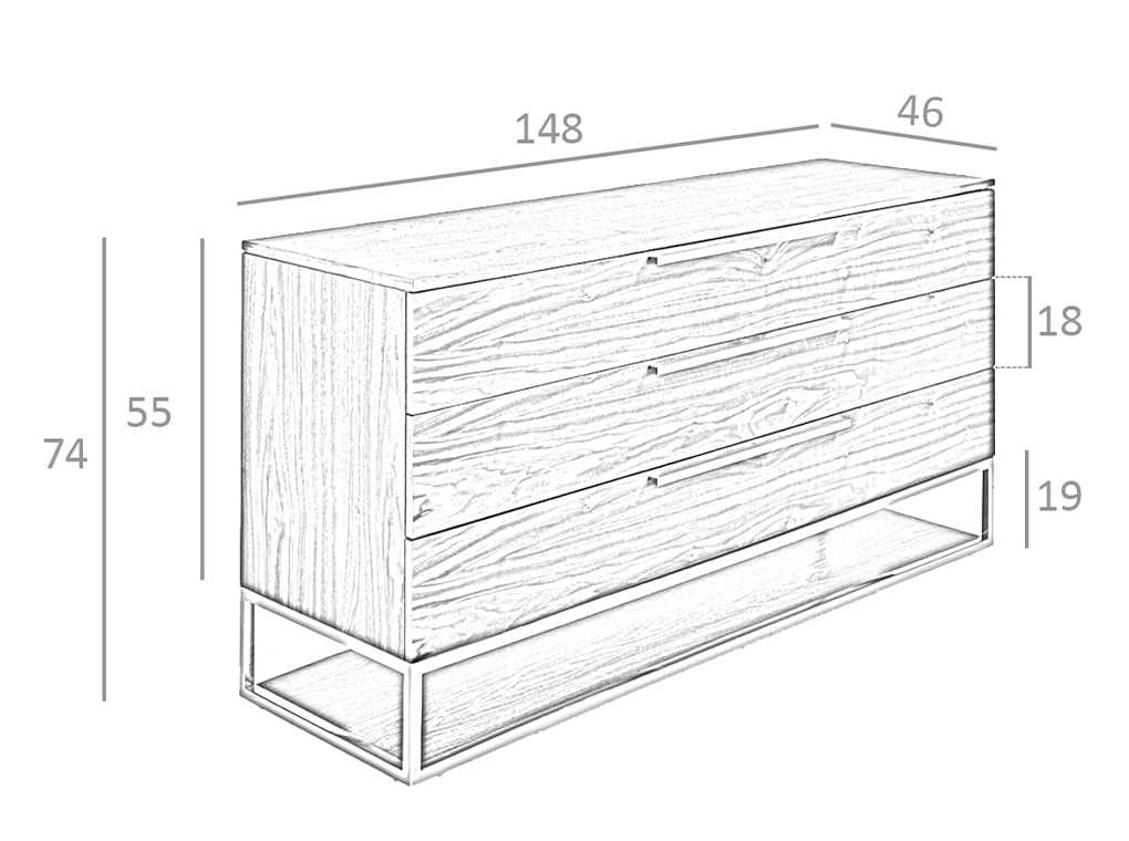 Comoda din Nuc si Otel cu 3 Sertare Angel Cerda