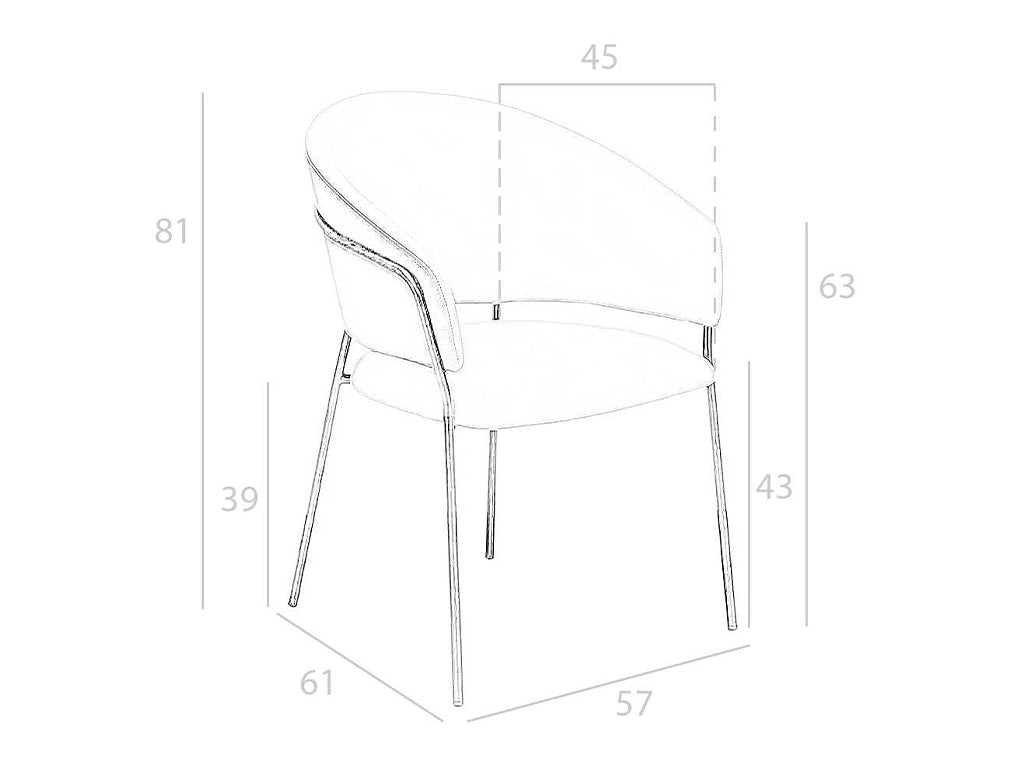 Scaun pentru Masa de Dining Tapitat in Piele Mink cu Picioare din Otel Negru Angel Cerda