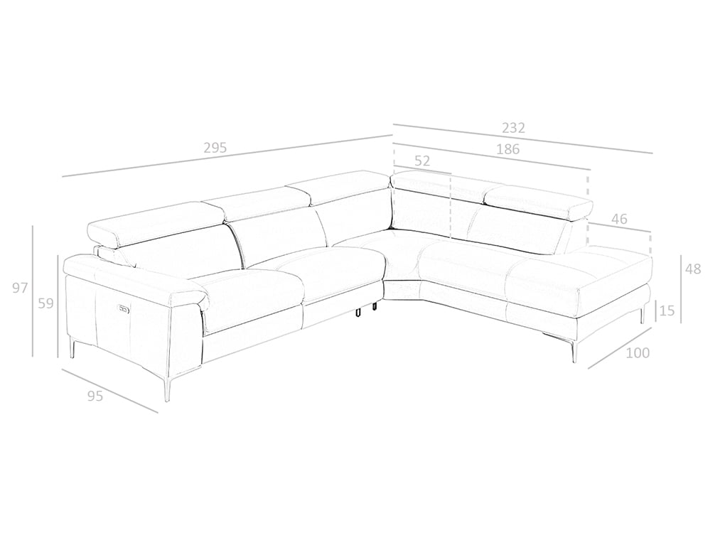 Canapea de Colt Stanga Tapitata cu Piele Gri Angel Cerda