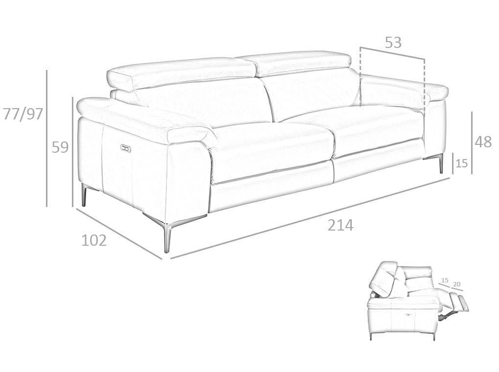 Canapea cu trei locuri din piele naturala de vaca si mecanisme de relaxare Angel Cerda