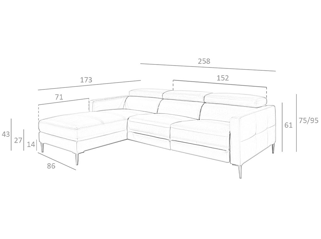 Canapea Chaise Colt Dreapta Longue din Piele Gri Inchis cu Mecanism de Relaxare Angel Cerda
