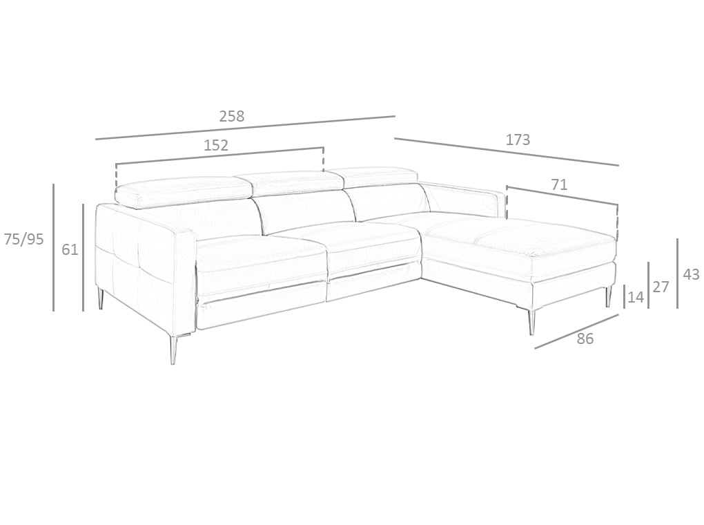 Canapea Chaise Colt Stanga Longue din Piele Gri Inchis cu Mecanism de Relaxare Angel Cerda