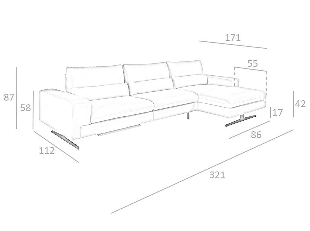 Canapea Chaise Colt Stanga Longue din Piele Gri Taupe Angel Cerda
