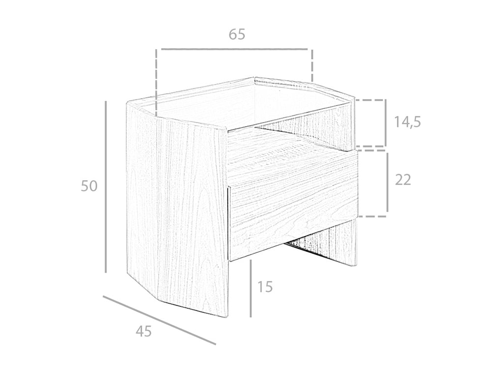 Noptiera Hexagonala din Nuc cu Blat din Sticla Angel Cerda