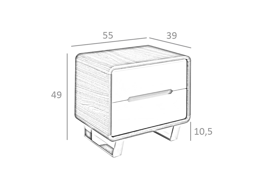 Masa de Noapte din Nuc si Alb cu Sertare si Suport Metalic Angel Cerda