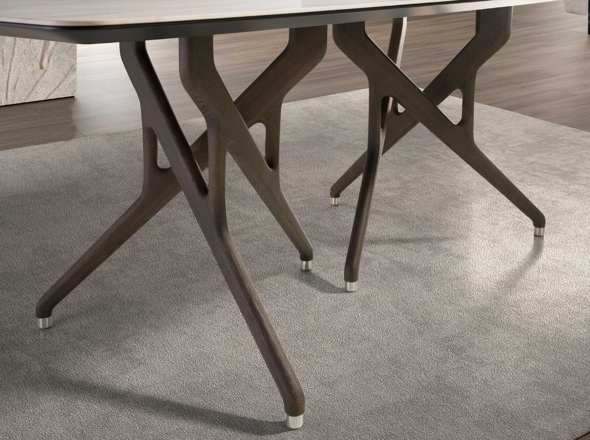 Masa de sufragerie dreptunghiulara din marmura de portelan si nuc inchis Angel Cerda