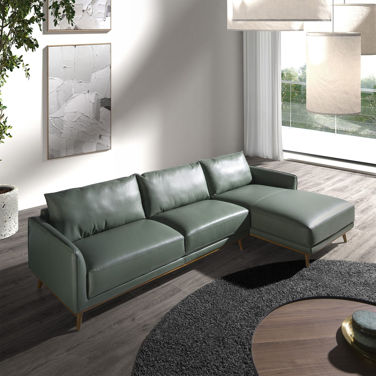 Canapea 5 locuri din Piele de Vaca Verde Sezlong Dreapta 6199 Angel Cerda