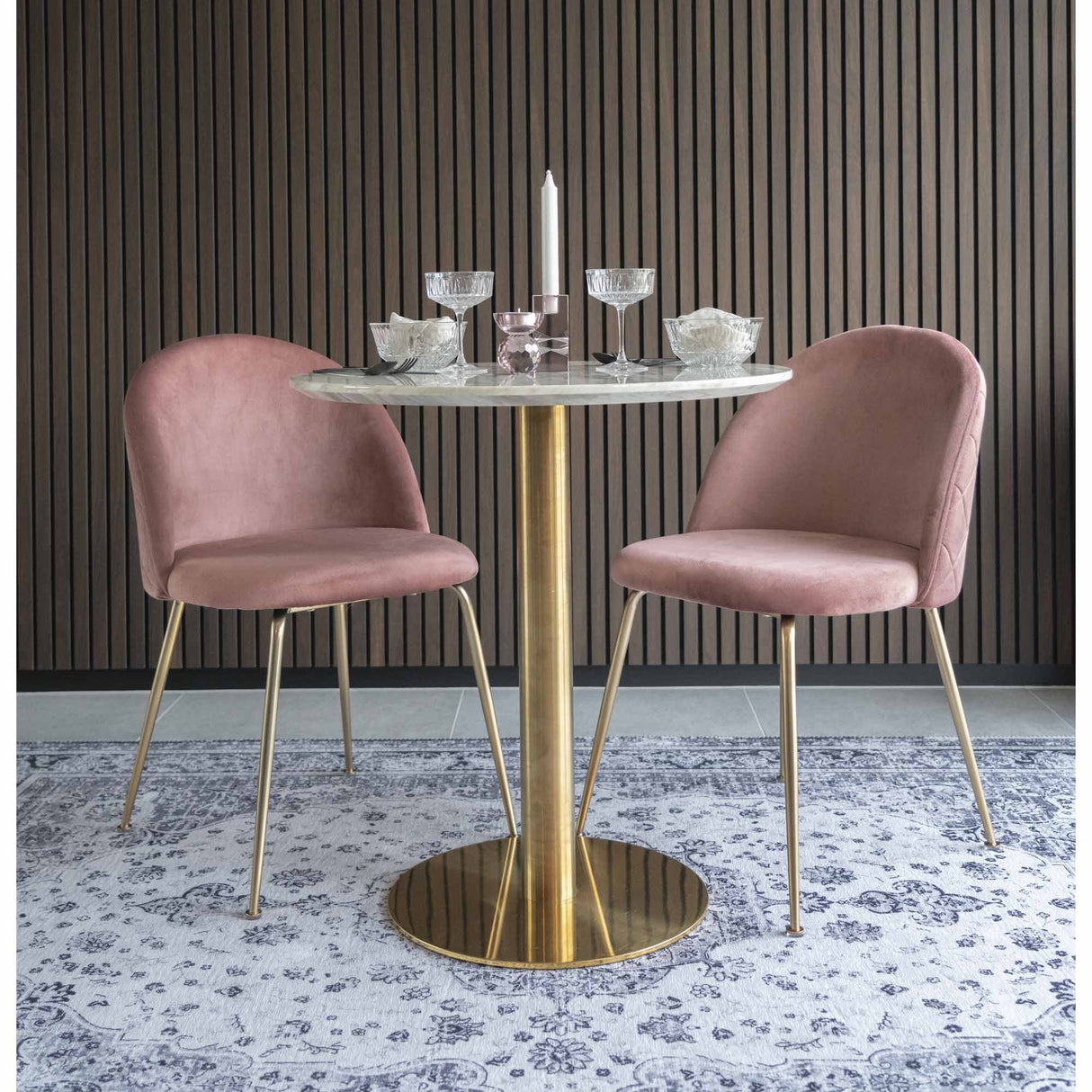 Scaun dining Geneve catifea roz picioare arama House Nordic