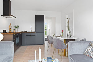 Scaun dining Geneve catifea gri picioare arama House Nordic