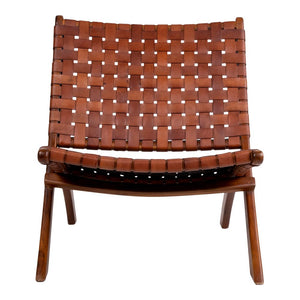 Scaun pliabil din piele maro cu picioare din lemn de tec House Nordic