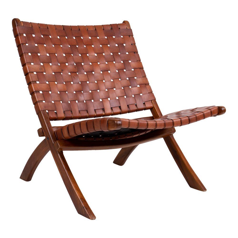Scaun pliabil din piele maro cu picioare din lemn de tec House Nordic