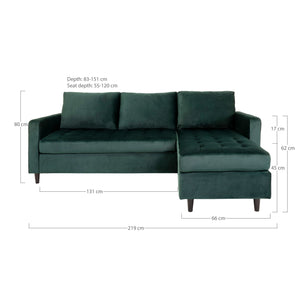 Canapea Firenze Lounge - Sofa Catifea Verde Inchis Picioare Lemn Negru House Nordic