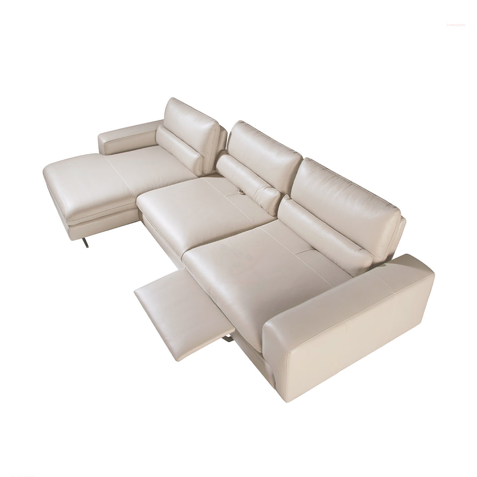 Canapea Chaise Colt Dreapta Longue din Piele Gri Taupe Angel Cerda